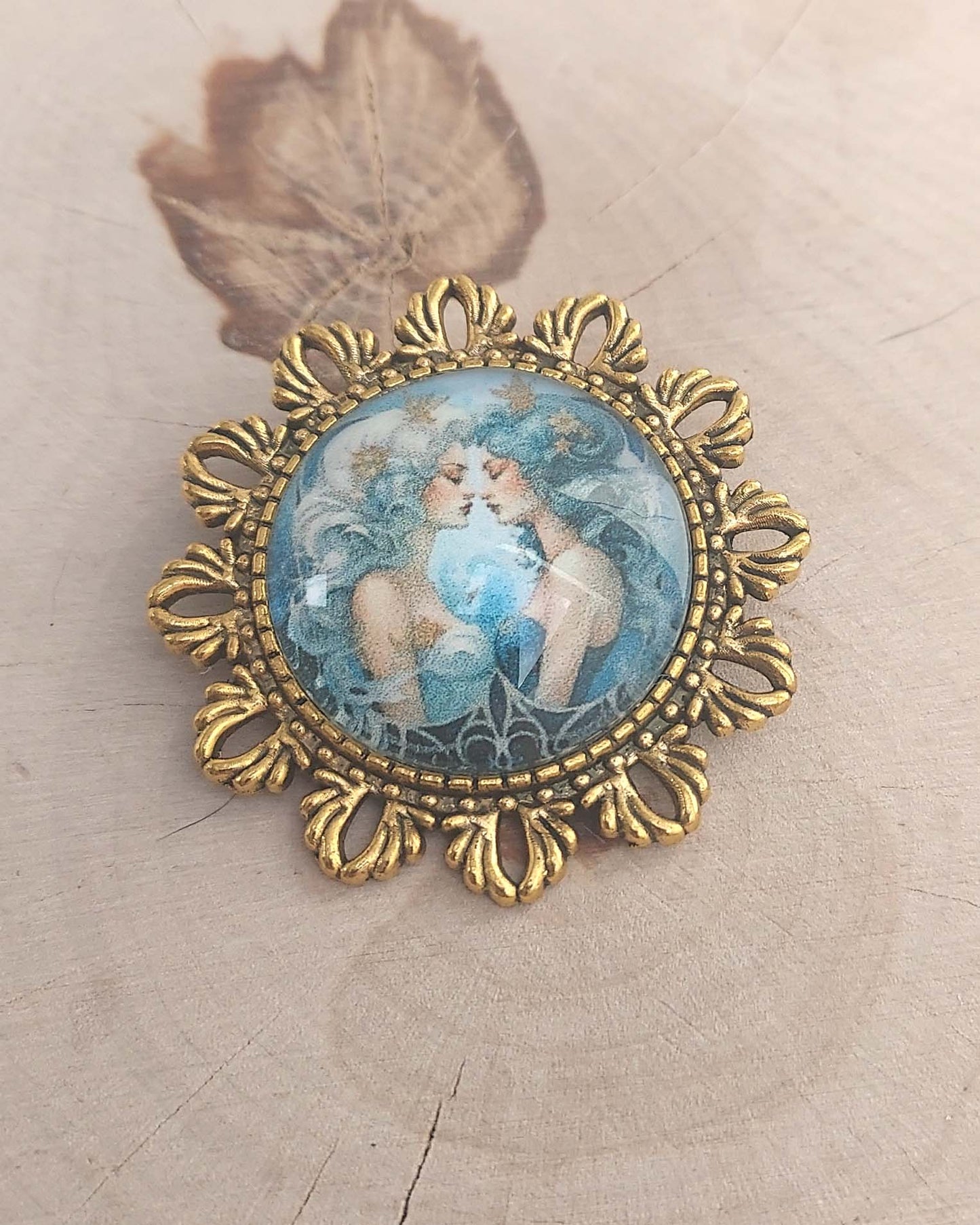 Broche cabochon en verre originale et artisanale