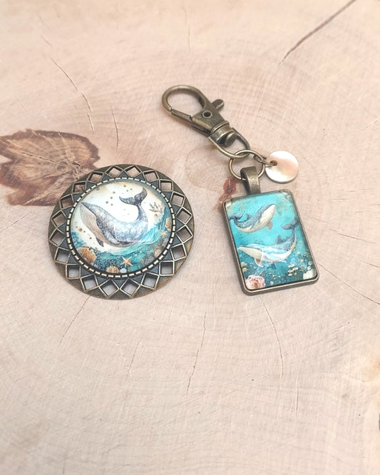 Broche cabochon en verre originale et artisanale