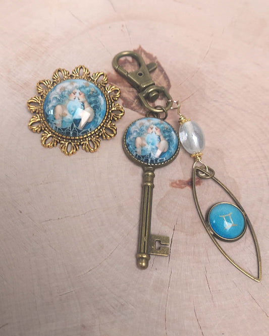 Broche cabochon en verre originale et artisanale