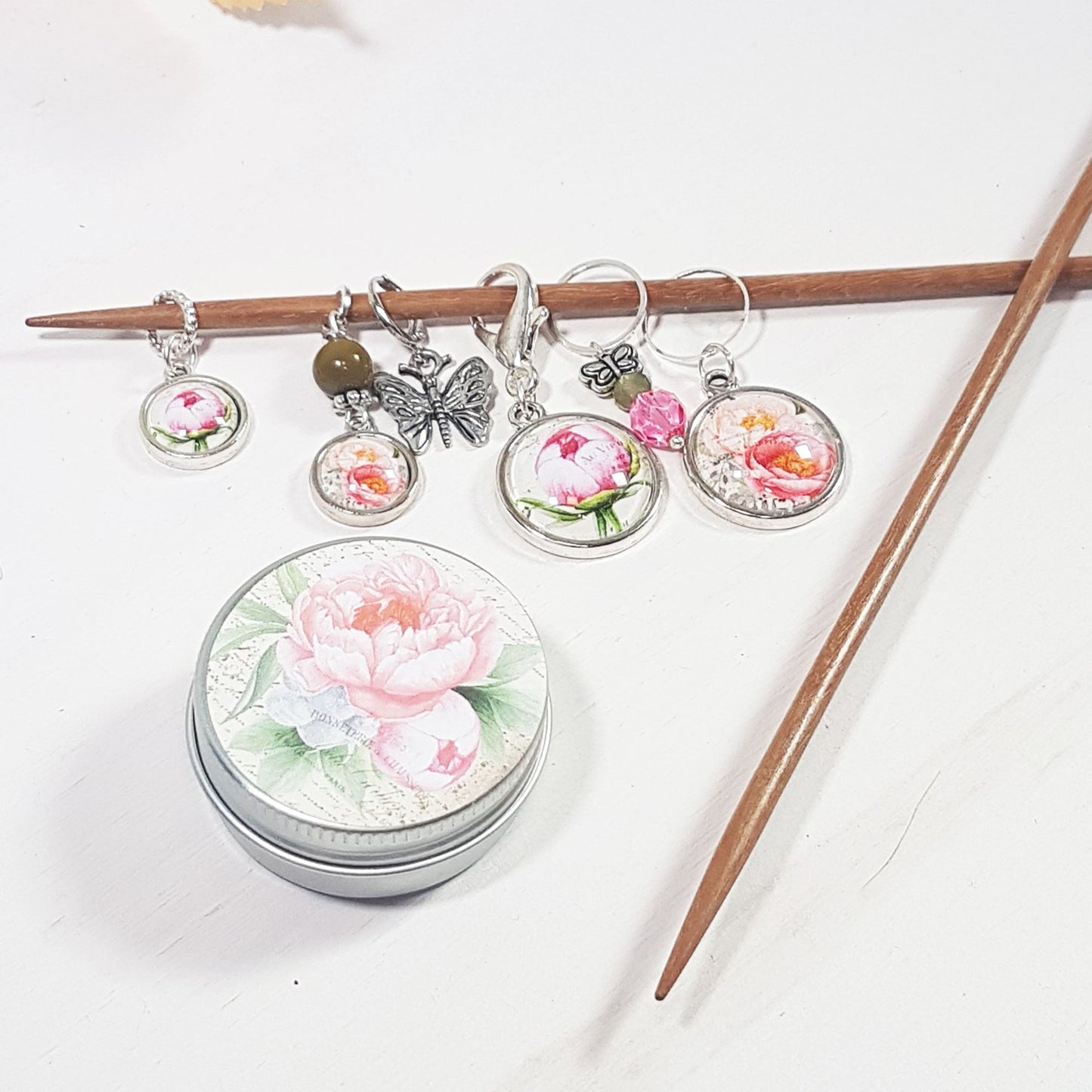Marqueur Tricot Pivoine et Papillon #5