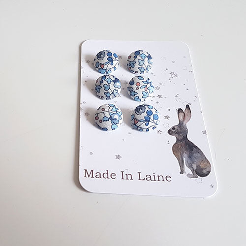 Boutons en tissu Liberty fleuri - Eloise Bleu