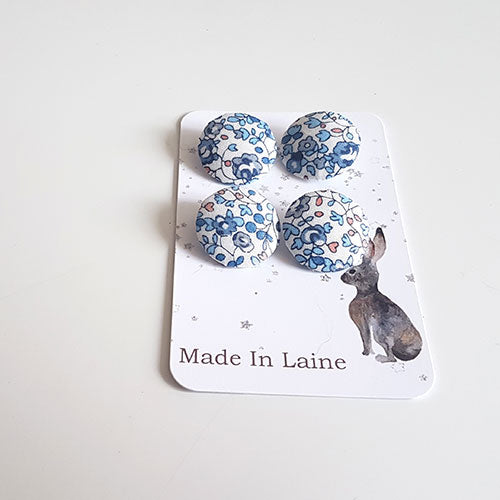 Boutons en tissu Liberty fleuri - Eloise Bleu