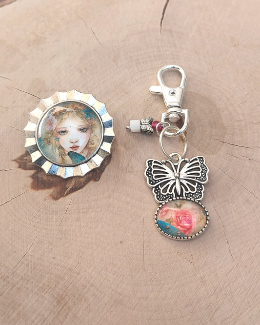 Broche cabochon en verre originale et artisanale