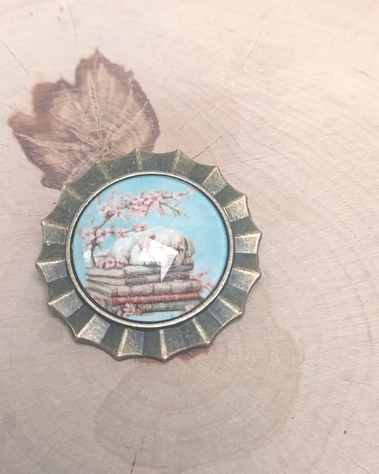 Broche cabochon en verre - Le Chiot