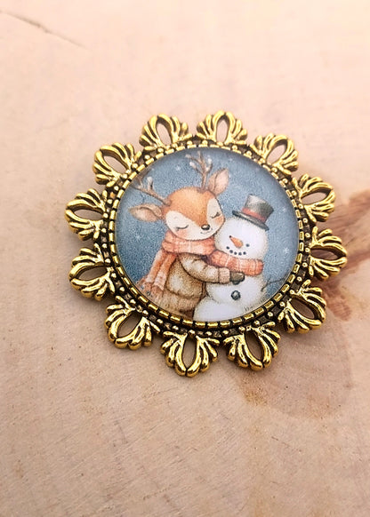 Broche cabochon - Amour d'Hiver