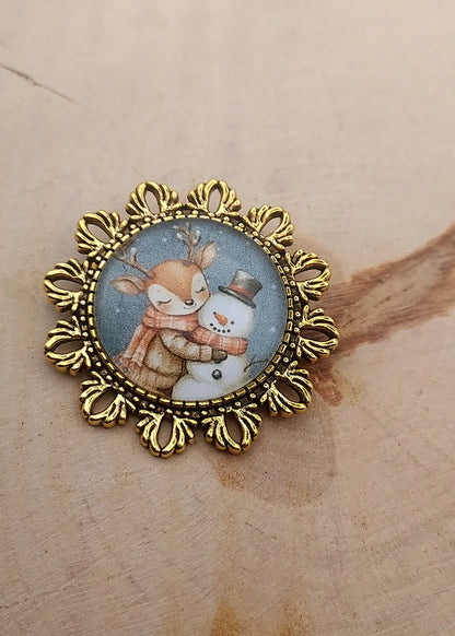 Broche cabochon - Amour d'Hiver