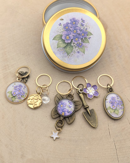 🧶 Ensemble de 5 marqueurs tricot – 🌸 Bouquet de Violettes