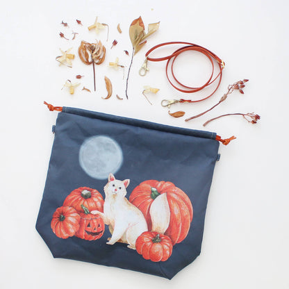 Minerva, le chat d'Halloween | Sac à projet à cordon: Taille chaussette / Cordon inclus