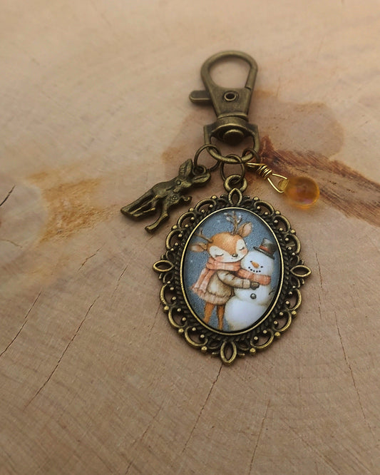 Pampille (ou porte-clefs) cabochon en verre Amour d'Hiver