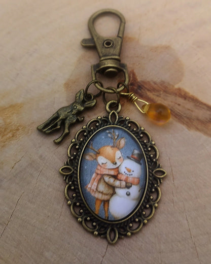 Pampille (ou porte-clefs) cabochon en verre Amour d'Hiver