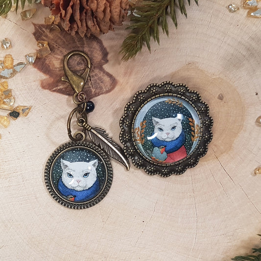 Winter Portraits Collection - Cat tassel and brooch