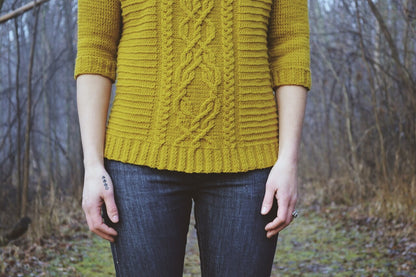 Kerrytown cable sweater knitting pattern from Boho Chic Fibers