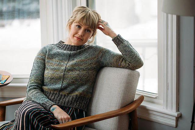 Metamorphic sweater knitting pattern by Andrea Mowry