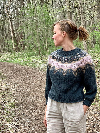 Pink Moon sweater knitting pattern by This Bird Knits Designs