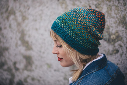 Shiftalong hat knitting pattern by Andrea Mowry